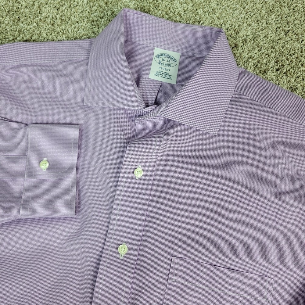 Brooks Brothers Regent Mens 16-34 Purple Geometric Button Up Long Sleeve Supima